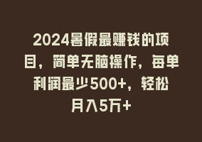 2024暑假最赚钱的项目，简单无脑操作，每单利润最少500+，轻松月入5万+868网课-868网课系统868网课系统