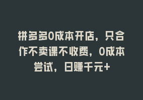 拼多多0成本开店，只合作不卖课不收费，0成本尝试，日赚千元+868网课-868网课系统868网课系统