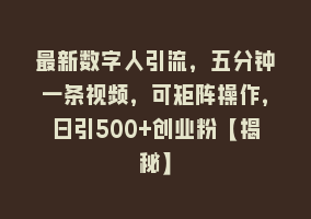 最新数字人引流，五分钟一条视频，可矩阵操作，日引500+创业粉【揭秘】868网课-868网课系统868网课系统