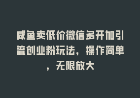 咸鱼卖低价微信多开加引流创业粉玩法，操作简单，无限放大868网课-868网课系统868网课系统
