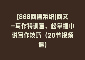 [868网课系统]网文-写作特训营，松掌握小说写作技巧（20节视频课）868网课-868网课系统868网课系统