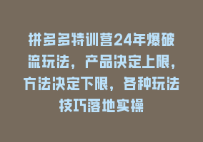 拼多多特训营24年爆破流玩法，产品决定上限，方法决定下限，各种玩法技巧落地实操868网课-868网课系统868网课系统
