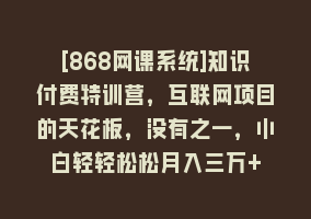 [868网课系统]知识付费特训营，互联网项目的天花板，没有之一，小白轻轻松松月入三万+868网课-868网课系统868网课系统