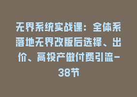 无界系统实战课：全体系落地无界改版后选择、出价、高投产做付费引流-38节868网课-868网课系统868网课系统