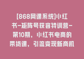 [868网课系统]小红书-矩阵号获客特训营-第10期，小红书电商的带货课，引流变现新商机868网课-868网课系统868网课系统